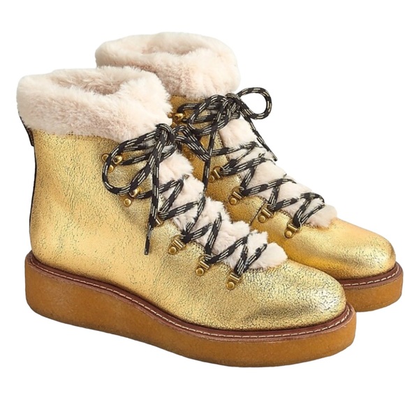J. Crew Shoes - J Crew Gold Metallic Faux Fur Winter Boots AE 998